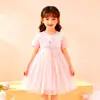 Vestido de Princesa de Malla con Encaje de Corazón Elsa de Frozen para Niñas, Manga Corta, Verano, con Relieve Plateado de Copo de Nieve
