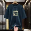 Camiseta de Manga Corta Pesada Estilo Americano de Algodón Puro para Hombre, 260g, Camiseta Básica Holgada de Cuello Redondo con Diseño Estampado, Top de Algodón 100% de Media Manga