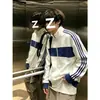 Sudadera con cremallera y cuello alto estilo chino de retazos azul y blanco, colección de otoño, estilos para hombre y parejas, con tres franjas, casual y deportiva, prenda de abrigo de moda