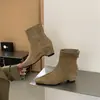 Botines cuadrados de ante estilo coreano con elástico en el tobillo para mujer, nuevo modelo otoño e invierno 2026, botas ajustadas que aumentan la altura, botines cortos elegantes para mujer