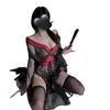 Uniforme Lencero PinYuan: Puro Deseo Conjunto de Kimono Oscuro Negro Estampado Estilo Japonés Puro Deseo para Mujer, Kimono Sexy
