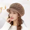 Chapéus Transfronteiriços de Outono e Inverno para Mulheres, Boina Fashion com Aba, Forrada com Lã e Espessa, Chapéu de Mãe, Chapéu de Lã Tricotado Quente