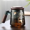 Oficina taza de té con filtro separador de té de gran capacidad con tapa vaso de vidrio transparente de borosilicato taza de tres piezas