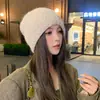 Gorro de Punto de Piel de Conejo para Mujer, Estilo Japonés, Crochet Retro de Alta Gama, Cálido para Otoño e Invierno, Protege las Orejas, Hace que la Cabeza Parezca Más Pequeña, Elegante Gorro de Lana