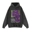Sudadera con capucha estampada, lavado desgastado, estampado floral, cuello redondo, hombros caídos, corte holgado, moderna, inspirada en anime, prenda pesada, transfronterizo