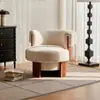 Silla Individual Giratoria de Piel de Oveja Estilo Retro Francés Madera Maciza Sala de Estar Silla Individual de Ocio Silla Sofá de Diseño Estilo Mediados de Siglo