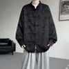 Camisa de manga larga estilo chino para primavera y otoño con tapeta abotonada, chaqueta juvenil de talla grande para hombre, camisa casual tipo traje Tang, cuello mao, color liso