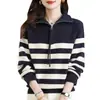 Suéter de punto a rayas con cremallera estilo coreano transfronterizo, nuevo otoño e invierno, bloques de color vintage, corte holgado, adelgazante, jersey casual