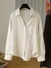 Camisa de Linho Estilo Old Money Feminina Verão Fina para o Trabalho Temperamento Decote V Solta Manga Longa Jaqueta Proteção Solar Top Branco