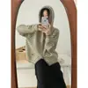 Cárdigan de Punto con Capucha y Doble Cremallera para Mujer en Otoño e Invierno Estilo Perezoso Holgado Rayas Casual Grueso Chaqueta Suéter Moderna