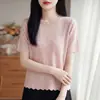 Camiseta de Tricô Jacquard com Manga Curta, Estilo Francês, Elegante, para Mulheres, Novo Modelo 2026, Gola Redonda, Fina e Emagrecedora, Top de Tricô Estiloso