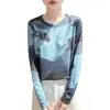 Suéter de Punto Fino con Cuello Redondo y Manga Larga para Mujer Otoño/Invierno 2026 Estampado de Pintura a Tinta Holgado Jersey Prenda Base