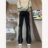 Jeans negros con cremallera para hombre, corte slim, vibra americana, pantalones de moda urbana, marca trendy, elegantes y geniales, de pierna recta, ligeramente acampanados