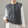Novo Estilo de Início de Outono 100% Lã Simples Versátil Colete de Gola Redonda para Mulheres Cor Sólida Malha Solta Colete Cardigan para Usar em Camadas