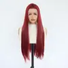 Exclusivo para comercio exterior, peluca de encaje frontal roja de fibra de alta temperatura 13*4, no se enreda fácilmente, peluca sintética de fibra de alta temperatura