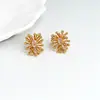 Aretes Dorados Forma de Fuegos Artificiales Estilo Japonés para Mujer, Diseño Creativo Retro Francés, Aretes de Zirconia Forma de Pistilo de Flor para Mujer, Nuevo Estilo