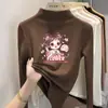 Ropa interior base con forro polar para niñas, nueva colección otoño/invierno 2026, estilo coreano, moderna, para niños mayores, cuello semi-alto, camiseta de manga larga con forro polar