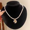 Flor Pérola Doce~Colar Flor de Zircônia Pérola Banhado a Ouro 18K Real Corrente de Clavícula Vintage Colar Doce Exquisito