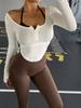 Ropa de Yoga Europea y Americana de Dos Piezas Falsas Tops con Almohadillas en el Pecho, Camisetas Deportivas de Manga Larga para Correr Otoño e Invierno, Ropa Ajustada de Fitness con Cuello Halter