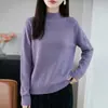 Colección Nueva Otoño/Invierno 2026 Transfronteriza: Suéter de punto liso para mujer con diseño calado, manga larga y cuello alto medio enrollado