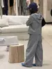 Conjunto Outono Estilo Coreano para Meninas 2026 Novo Modelo Moletom com Capuz e Zíper Cardigã Calça de Pernas Largas Conjunto de Duas Peças Calça Reta