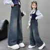 Ropa para Niños Jeans para Niñas 2025 Otoño Nuevos Elegantes Pantalones de Pierna Ancha con Bordado de Bolsillo