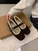 Zapatos Mary Jane Retro Rojos con Lazo y Forro Polar para Mujer 2026 Invierno Boca Baja Cálidos de Suela Plana Zapatos de Ballet Zapatos de Algodón
