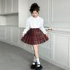 Traje estilo academia para niñas Primavera y Otoño 2025 Nuevo Ropa de Primavera para Niños Chaleco de Punto para Niñas Camisa Falda Plisada traje