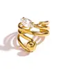 Anillo de Acero Inoxidable de Titanio Maltés con Oro de 18 Quilates y Líneas de Piedra Natural, Joyería de Diseño Abierto Ajustable