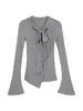 Camiseta de Manga Larga Ajustada para Mujer, Nueva Capa Base de Otoño, Top Gris de Diseño de Alta Gama, Transfronterizo