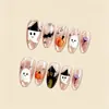 Arte de Uñas para Halloween Uñas Portátiles Ojo de Gato Hielo Transparente 3D en Relieve Calabaza Imp Forma de Almendra Uñas Postizas Halloween