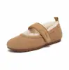 Otoño e Invierno Nuevos Zapatos Mary Jane de Piel de Oveja con Borrego Botas de Nieve Cómodos Casual Versátiles Zapatos de Ballet Zapatos Peludos para Mujer