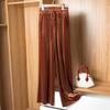 Pantalones de terciopelo finos de pierna ancha para mujer, nuevos para la primavera y el otoño de 2026, de cintura alta, talla grande, holgados, fluidos, casuales, largos para mujeres de talla grande