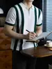 Diseño de moda estilo italiano~Camisa polo de punto transpirable de manga corta con media cremallera y bloques de color de alta gama para hombre, fresca para negocios