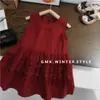 Roupa Infantil Coreana para Meninas, Novo Vestido Vermelho com Babados de Verão, Vestido Fino Sem Mangas para Menininhas, Exportação