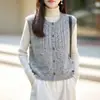 Nova Coleção Outono/Inverno 2026: Cardigan Colete de Tricô Liso Sem Mangas Feminino com Detalhe Vazado, Perfeito para Camadas