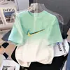 Camiseta Infantil de Manga Corta Degradada, Top Estampado de Moda de Verano para Niños, Ropa Moderna Suelta y Versátil Estilo Coreano para Niños Mayores