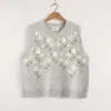 Chaleco Bordado de Flores Estéreo Reductor de Edad Estilo Universitario para Mujer Otoño Cuello Redondo Chaleco de Punto Chaleco para Mujer Venta al por Mayor