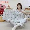 Pijama lindo de cachorro de manga larga para mujer, primavera, otoño, verano, algodón nube de manga corta, pantalón largo, conjunto de tres piezas, ropa de casa de dibujos animados