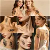 Novos Adesivos de Tatuagem Florais Grandes Preto e Branco Desenho Rosa Transfronteiriços da Amazon Adesivos de Tatuagem Personalizados Europeus e Americanos