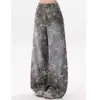 Calça jeans larga de camuflagem com estampa de estrela, estilo retrô de rua americano, unissex, corte solto, efeito emagrecedor, perna reta, calça comprida