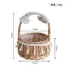 Cesta de mimbre tejida con borlas, cesta para arreglo floral, cesta de floristería, cesta para arreglo floral, cesta de almacenamiento tejida, cesta para foto de niña de las flores de boda