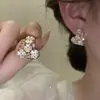 Pendientes de Botón con Forma de Corazón de Zirconia y Flor de la Suerte de Concha Estilo Tiktok Coreano Lujo Ligero Temperamento Fresco Dulce