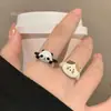 Infantil Lindo Esmalte Pequeño Panda Gato Xiaohua Anillo Abierto Año Nuevo Diseño Sensación Novia Anillo Abierto Lindo