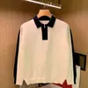 Camisa polo de punto de manga larga con bloques de color únicos de moda coreana para hombre, suéter de punto elegante con solapa, versátil y moderno