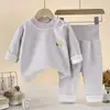 Conjunto de ropa interior térmica para bebé, ropa de otoño para invierno con forro polar, cintura alta para proteger la barriga, pijamas para niños