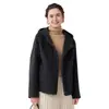 Casaco de lã preto com capuz para mulheres, novo estilo outono e inverno, plus size, corte solto, casaco de lã curto para mulheres baixinhas