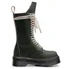 Botas de Motocicleta Transfronterizas de Primera Capa Piel Crazy Horse Verde Suela Gruesa 18 Ojales para Mujer 1460 Cremallera Lateral Botas Largas Piel Genuina Suela de Plataforma Lengüeta Larga