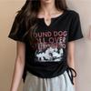 Diseño de Ropa de Mujer Transfronteriza Top Corto con Letras Estampado con Cordón Hombro Derecho Camiseta de Manga Corta para Mujer Verano Pg8895