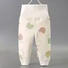 Calça de Algodão Puro Classe A de Cintura Alta Protege-Barriga para Bebês, Estilo Primavera e Outono, para Meninos e Meninas, Leggings Infantis, Roupa de Inverno para Crianças